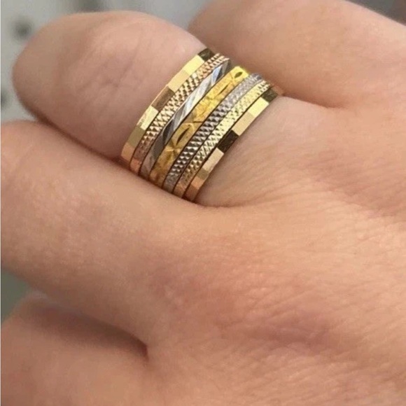7 Rings Curated Stacking Set - Textured, Minimalist, Modern Rings, GP Sterling - Picture 7 of 7